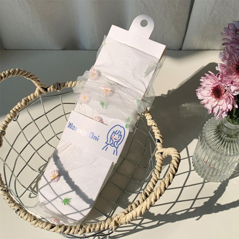 Mesh Socks Children'S Sweet And Fresh Little Daisy Girl Socks Summer Ultra-Thin Transparent Embroidered Tube Socks Stockings