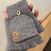 Open finger can be flipped half finger white plush gloves female autumn and winter thickened warm student writing riding