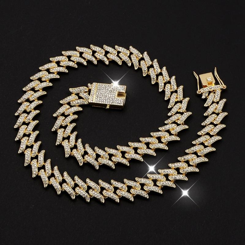 Link Bracelet Set Sparkling Necklace and Bracelet Set Men Hip Hop Jewelry Set Alloy Texture Suitable for Any Occasion