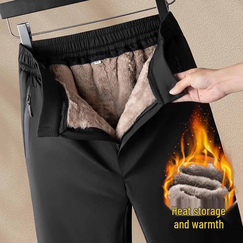 Romon Winter Elderly Men's Thickened Fleece-Lined Casual Cotton Pants