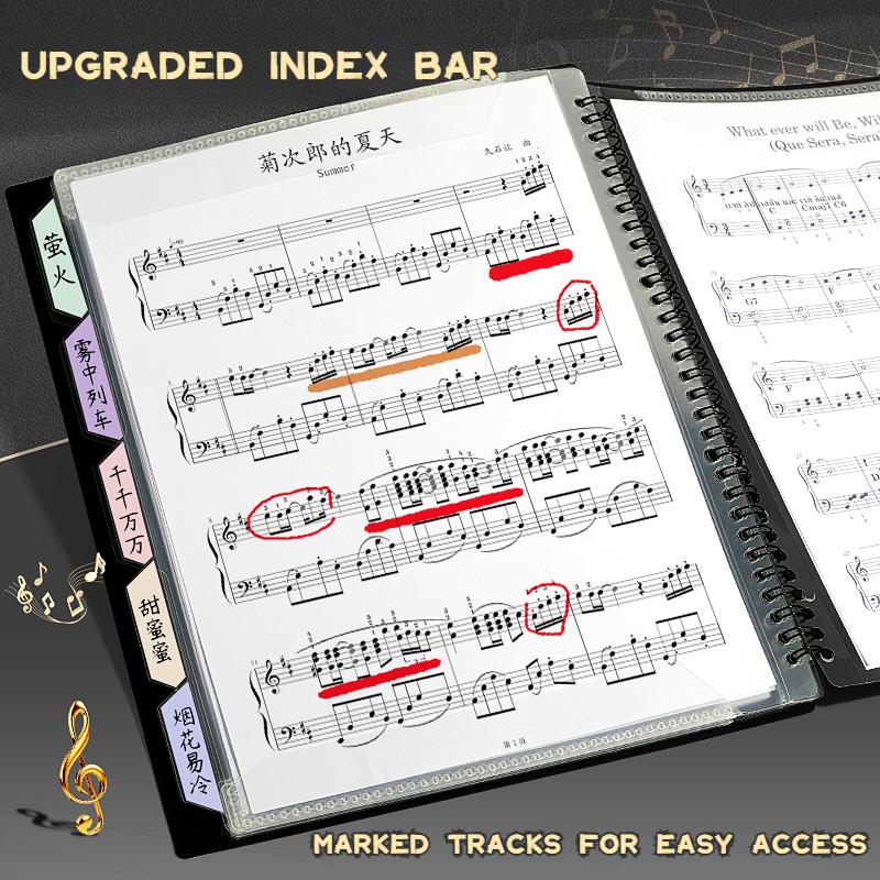 A4 PP Frosted Music Sheet Folder 20 40 60 Pockets Waterproof Durable with Index Tabs for School Supplies Stationery Office Desk