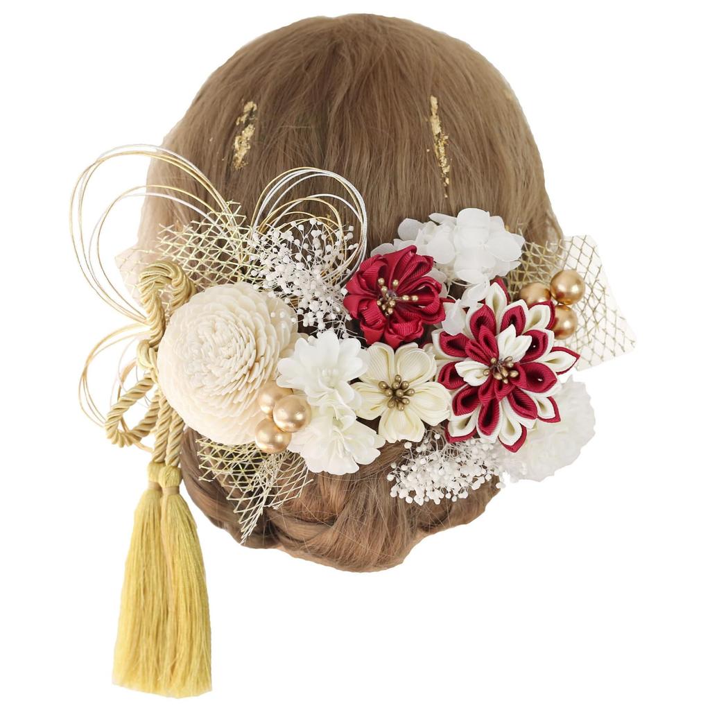 Bud Flower Hair Dried and Gold Perfect for and and Japanese Tsumami-Zaiku Ornament, Flowers, Mizuhiki, Leaf, Coming-of-Age Ceremonies, Graduations,