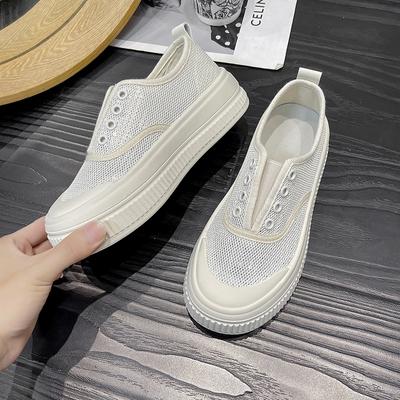 Mesh Breathable Canvas Shoes for Women Summer Thick Sole Ladies Board Sneakers Solid Color Slip On Flat Casual Tenis Femimino