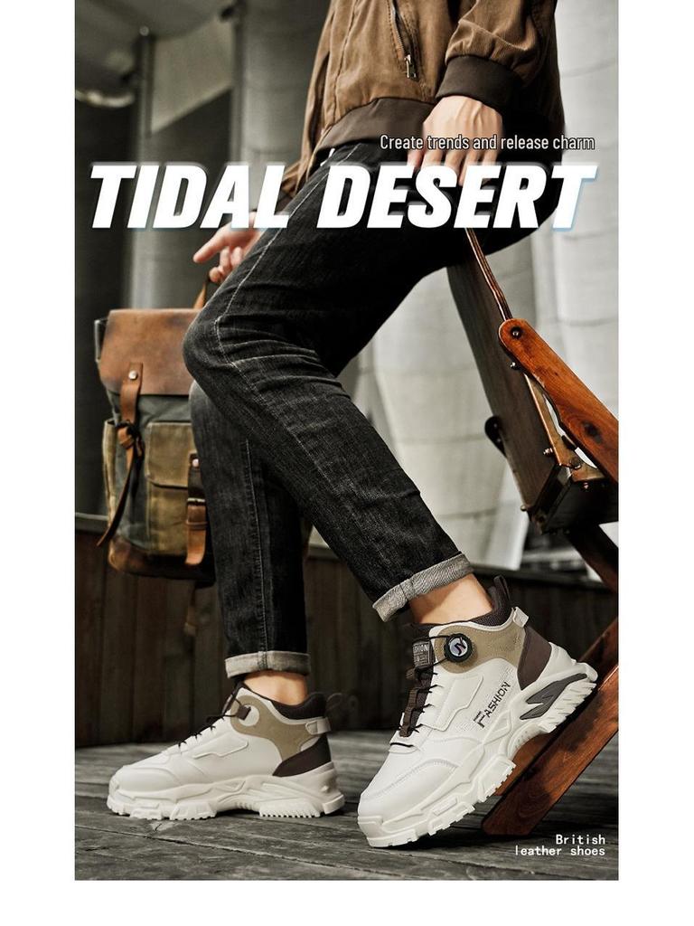 Herren High-Top Sneaker: Herbst Neu, Trendig, Vielseitig, Dicksohlig, Höhenverstärkende Lässige Dad-Schuhe mit Drehknopf.