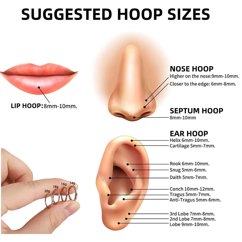0.8mm 20G Hinged Nose Ring Hoop Septum Hoop Conch Daith Helix Lip Ring Hoops Rook Tragus Ring Cartilage Earring Pirecing Jewelry
