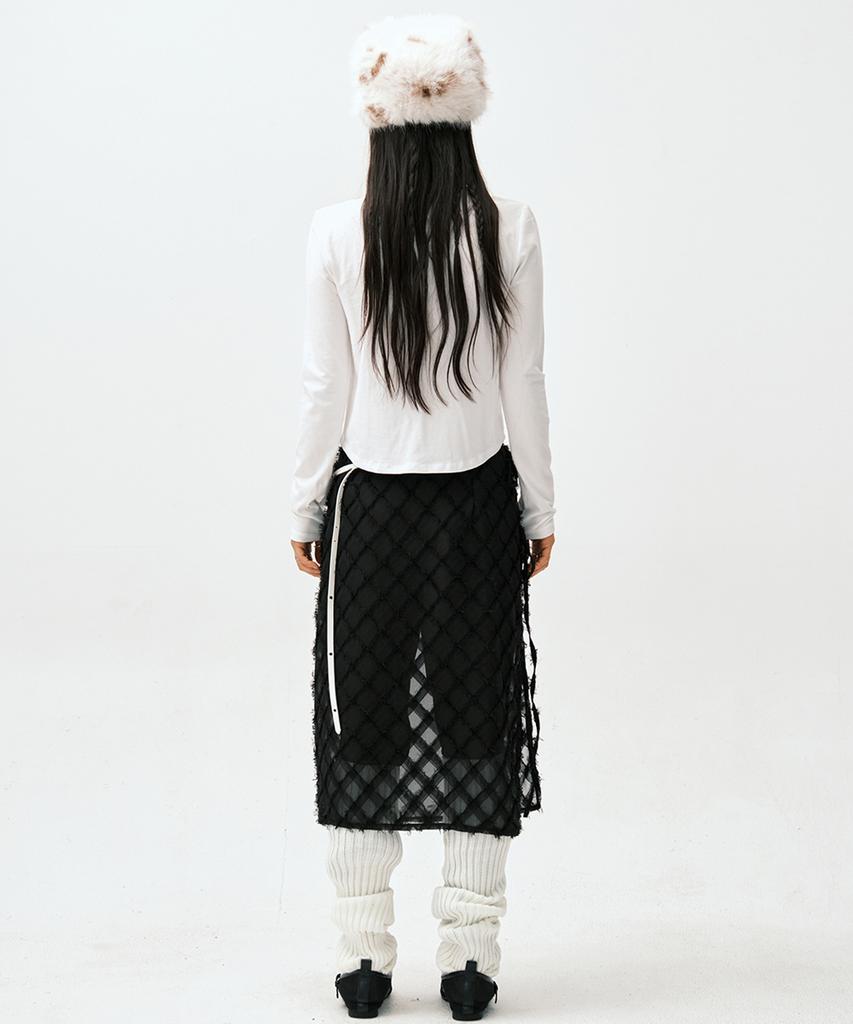 Soleubi Fringe Check Skirt Pants (Set) / Black