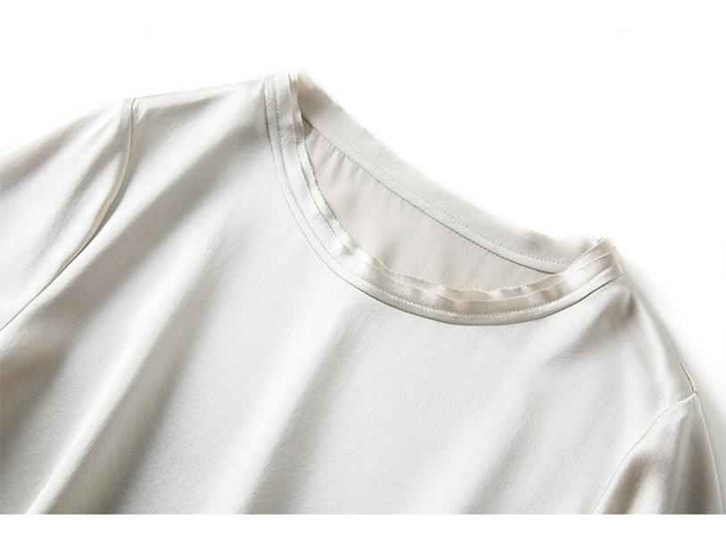 Women's Petite Summer Silk T-Shirt - Pure Color, Short-Sleeved, Mulberry Silk