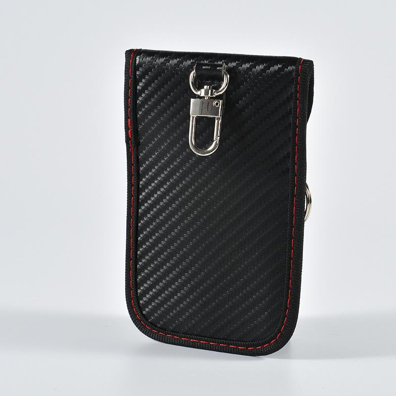 Carbon Fiber Leather RFID Car Key Signals Blocker Case With Key Hook Keyless Car Theft Pouch Faraday Car Key Bag