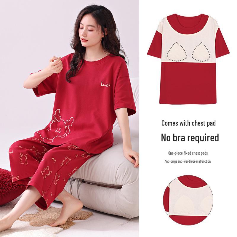 100% Cotton Women's Red Pajamas - Spring/Fall Wedding Year of the Rat Long Sleeve Plus Size Set