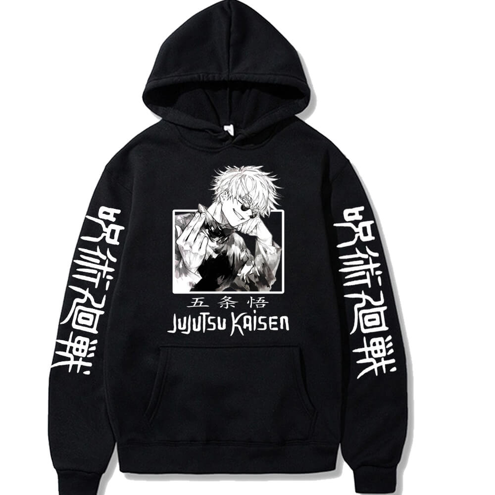 Japan Anime Jujutsu Kaisen Gojo Satoru Printed Hoodies Sweatshirt Casual Loose Long Sleeve Autumn Winter Men Clothes