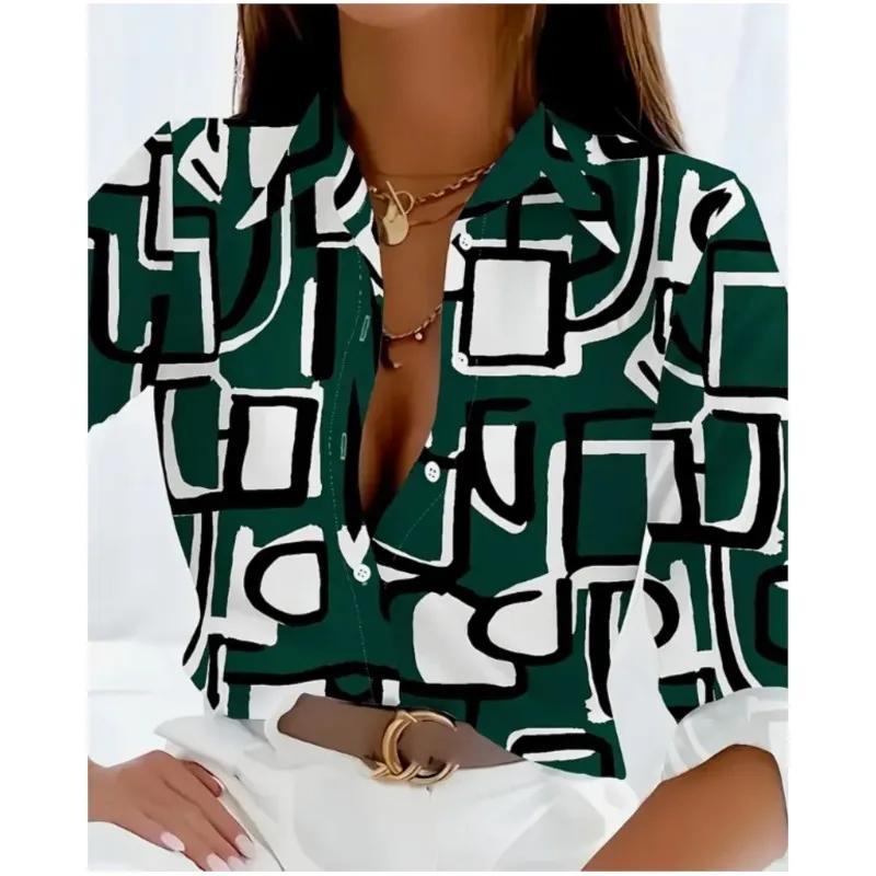 Fashion Multi-color geometry 3D Print Women Long Sleeve Shirts Autumn New Holiday Casual Ladies Blouse Tops Women's Clothing
