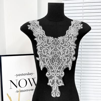 White Sequin Embroidery Decorative Front Neck Lace Fabric Flower Diy Pair Neck Wedding Dress Neckline