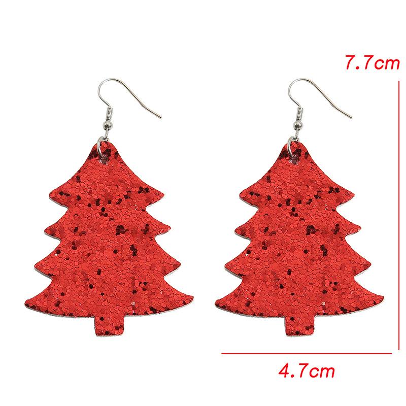 Creative Retro Christmas Tree Leather Earrings for Women - Sequin Pine Tree Double-Sided Print