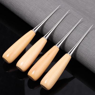 Steel Awl Punch with Solid Wood Handle for Leatherwork - High Hardness Reamer Needle Tool