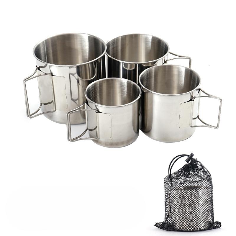 

Camping Mug With Handle, 4Pcs Stainless Steel Coffee Mug, Stainless Steel Cup Set, Metal Mug For Outdoor Camping and Hiking