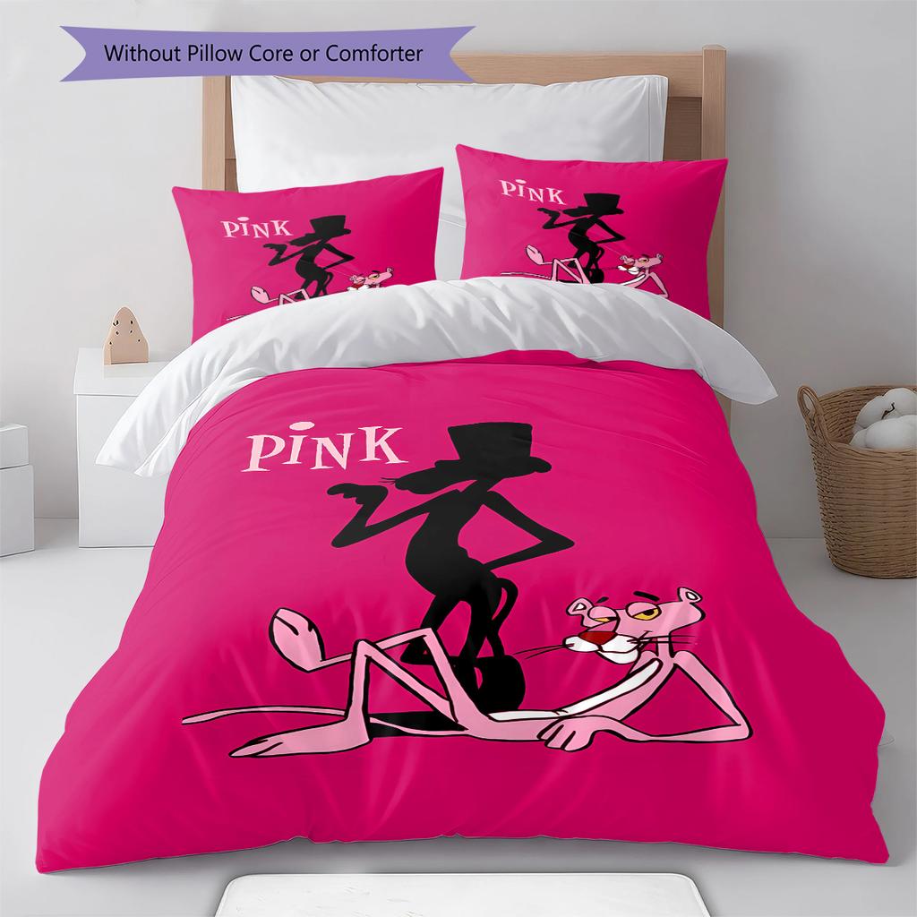 Pink Panther Muster Bettwäsche, Steppbett Set Bettbezug Kissenbezug Zuhause Geburtstagsgeschenk (1 Bettbezug + 2 Kissenbezüge, ohne Füllung)