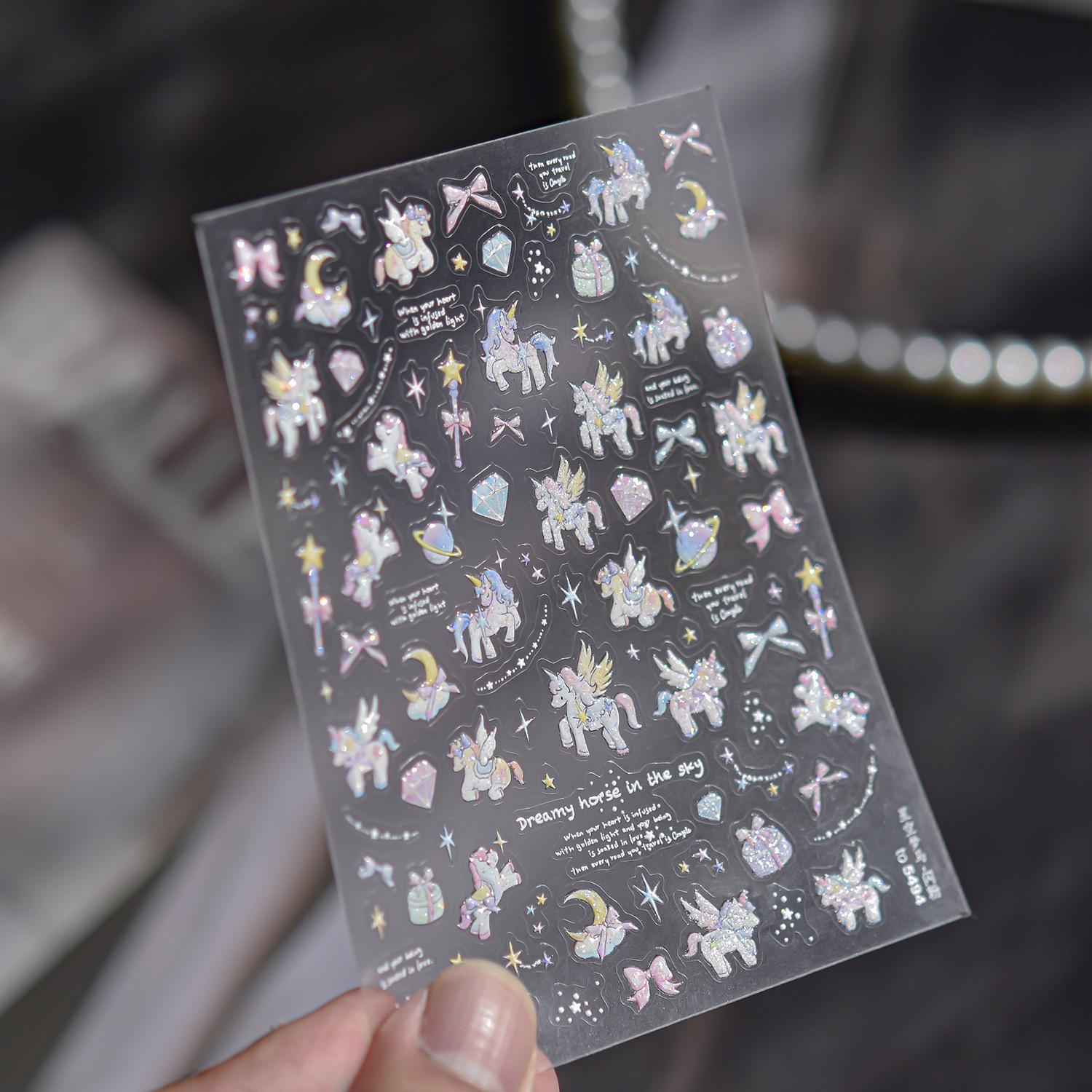 Tomoni Dreamy Starry Sky Nail Art Stickers - Glitter Horse and Shell Light Designs