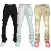 DRIPX Heren Jeans Lange Broek Denim Flare Broek Gat Rechte Broek Slim Fit Hoge Taille Casual Knopen Zak Patchwork Herfst Winter