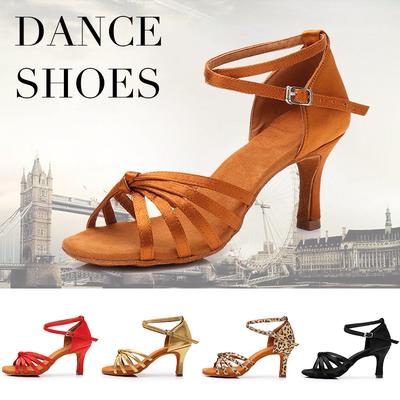 Women's Latin Dance Shoes Satin Ballroom Performance Dance Shoes 7CM Heel