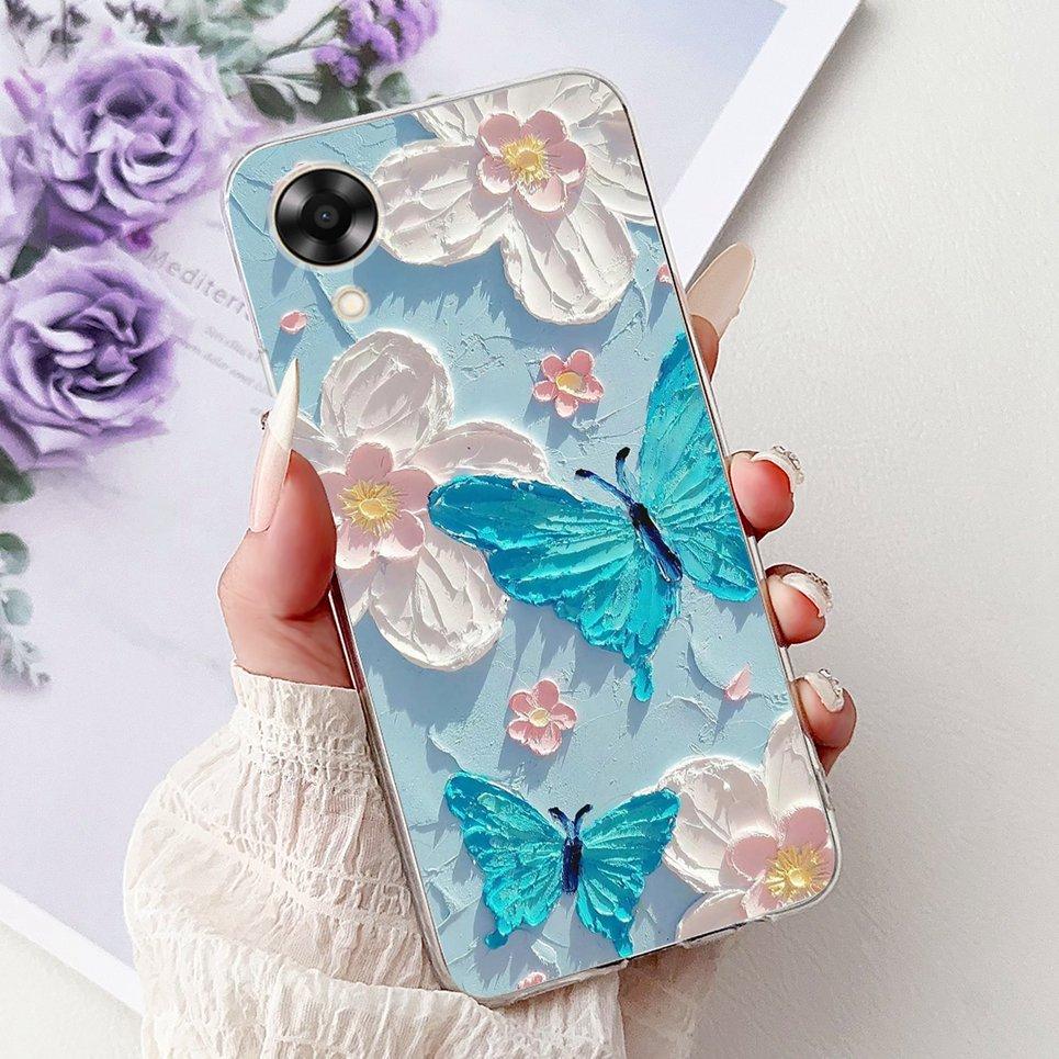 Case For Oppo A17k A17 4G Back Cover Oppo CPH2471 CPH2477 Colorful Butterfly Flower Painting Phone Cases Transparent Soft TPU
