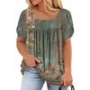 Women's Fashion Casual Printed Square Neck Short Sleeve Large Size T-Shirt Top