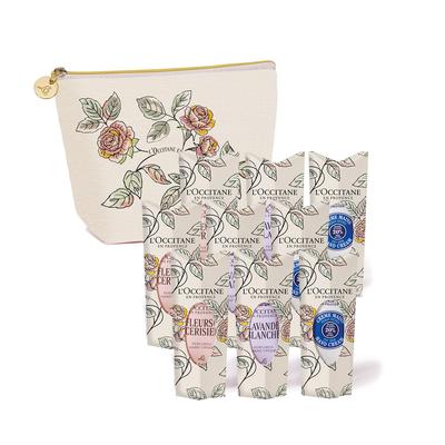 Cadeau En Fleur Hand Cream 10mL Gift Set with A Popular Gift for White New Thank You and Spring L'OCCITANE (9 Bottles) Pouch. Birthdays, Day,