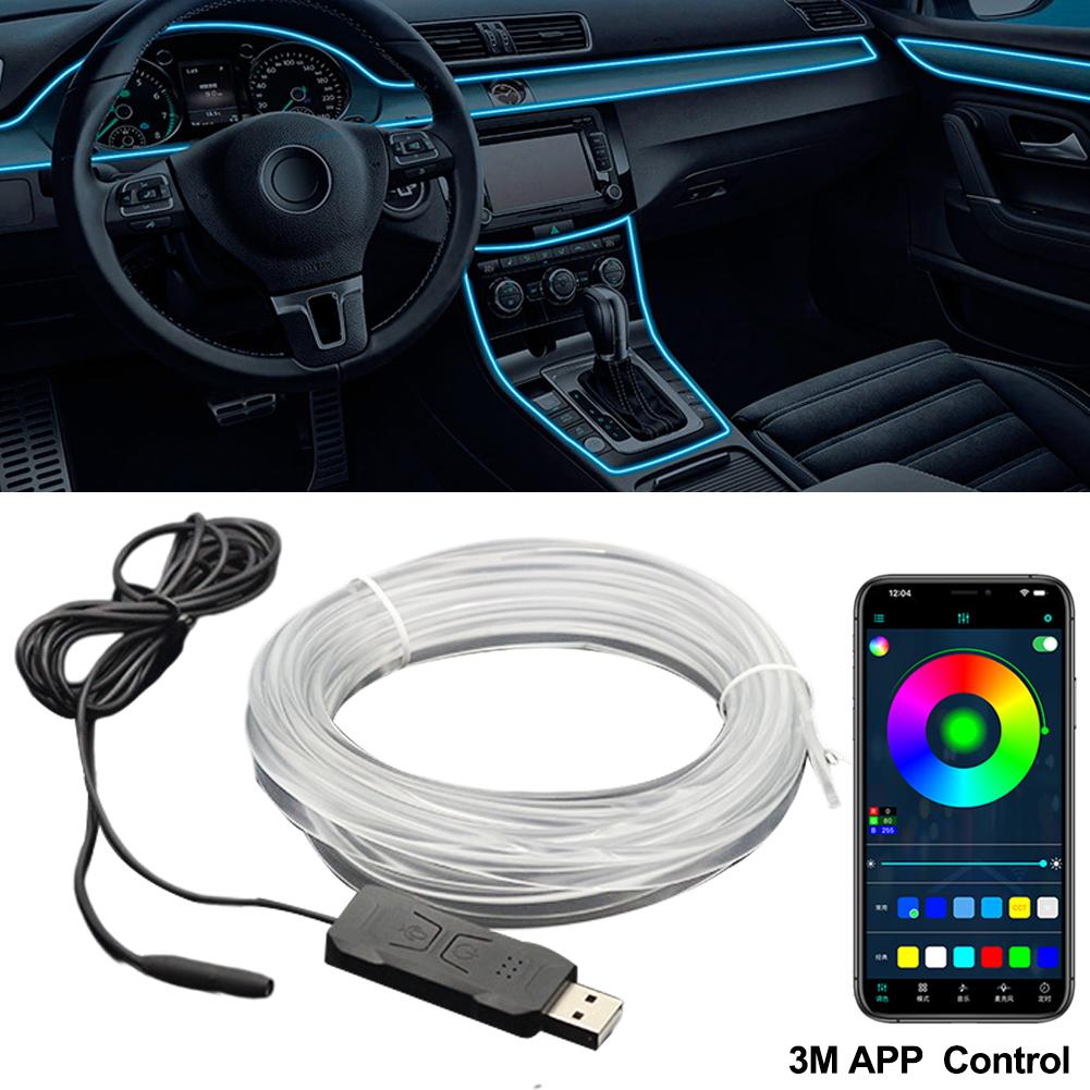 2m/3m RGB LED Car Interior Optic Atmosphere Light Strip APP Control Ambient Neon Invisible Light USB Ambient LED Light Strip