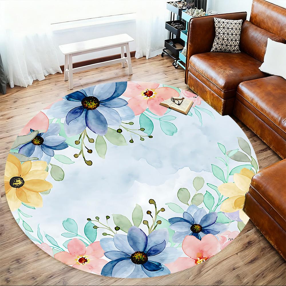 1pc Floral Watercolor Round Chair mat Area Rug - Non-Slip, Floor Mat for Office, Bedroom, and Indoor Decor c1125204