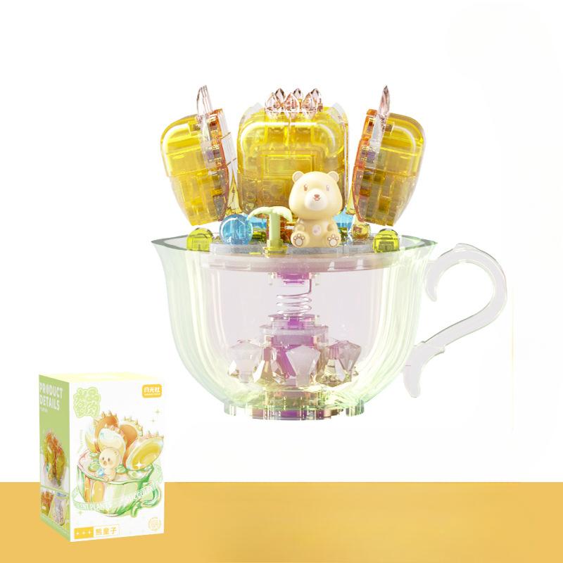 Crystal Succulent Potted Building Blocks  Flowers  Micro-particle Assembled Toys with Lights  Girls' Gifts  Desktop Decorations