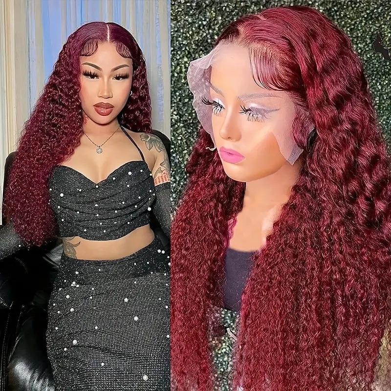 Chemical fiber headgear hot selling front lace burgundy small coiled tube curly wig wig