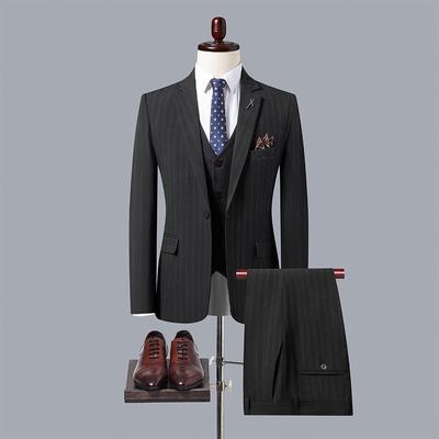 Spring and Autumn New Suit Suit British Stripe Korean Version Slim Groom Wedding Dress Best Man Suit Three-piece Set