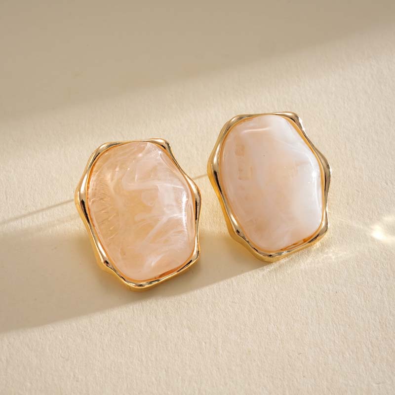 

Vintage Brown Resin Elliptical Stud Earrings For Women Exaggerated Metal Geometric Earrings Wedding Ear Zircon Accessories
