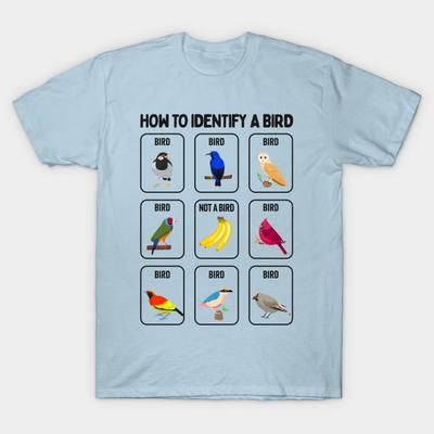 Asian Size Men Print T-shirt How To Identify A Bird - Funny Bird Watchers No-Cut Heat Transfer Print Cotton Tshirt