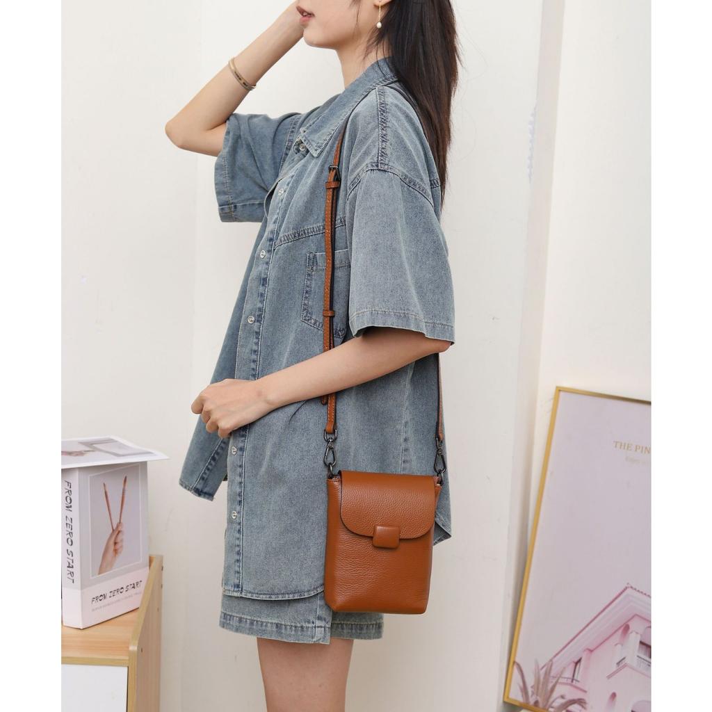 Cowhide Shoulder Women's Bag Women's Messenger Leather Bag Practical Versatile Bag Leather Mobile Phone Change Bag