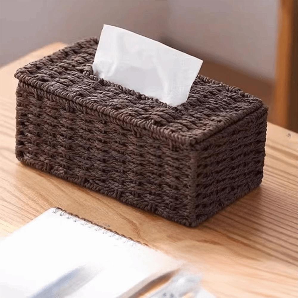 Large Capacity Imitation Rattan Tissue Case Handmade Desktop Napkin Dispenser Table Decoration