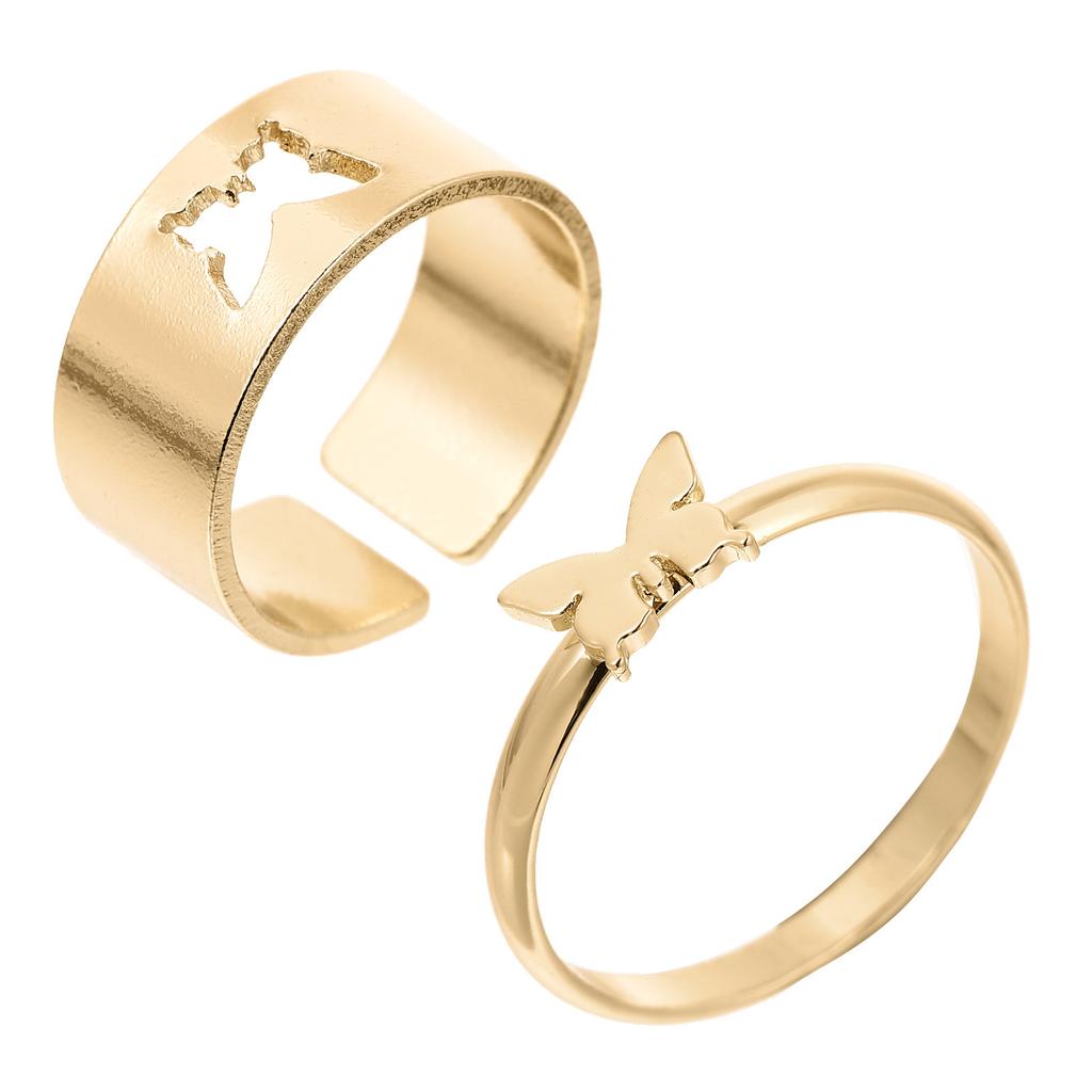 2Pcs Butterfly Couple Rings Premium Copper Romantic Lovers Rings Gifts Stylish Decorative Finger Jewelry for Men Women
