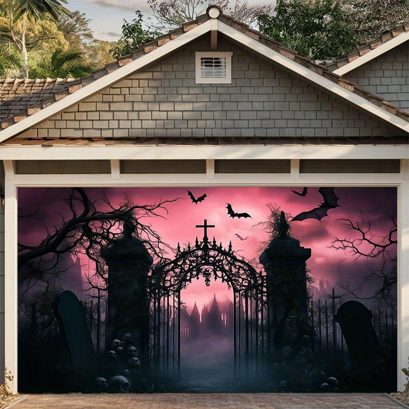 1pc Gothic Cemetery Party Background - Dark pink sky ghost house bats skeletonszyc