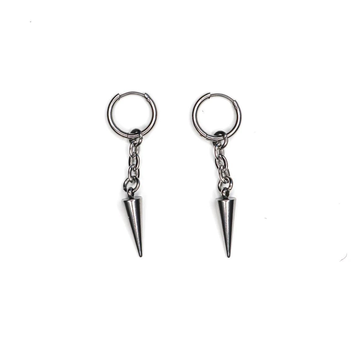 

Y2k Gothic Sliver Color Hollowed-out Five-pointed Star Polaris Tassel Asymmetry Opal Hoop Earrings for Women Men Punk Jewelry