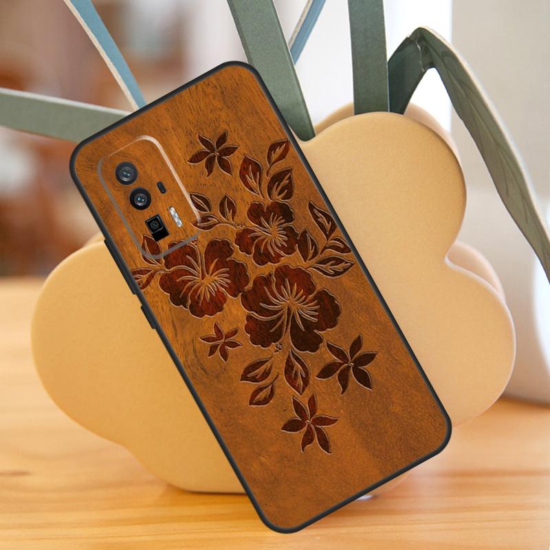 Beach Hawaiian Faux Koa Wood Case For POCO X6 F6 Pro M6 X3 X5 M5s F3 F5 Xiaomi 14 Ultra 12 13 Lite 11T 12T 13T Pro Cover
