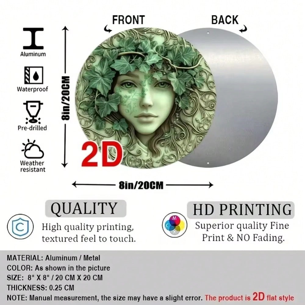 Metal Wreath Sign Green Tree Woman Face Wall Art Home Decor Gift TYA9537-20X20CM