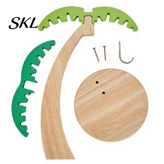 Ventilated Fruit Rack Wooden Banana Hanger, Coconut Tree Shape, with Metal Hook, Hanger Tropical Theme Stable Base Rack, for Kitchen Countertop