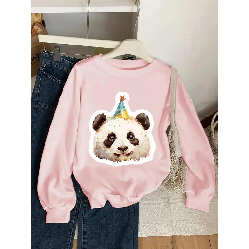 European sizes Crewneck Sweatshirt for Kids Featuring a Panda Wearing a Party Hat And Surrounded by Confetti. Perfect for Sports And Casual Outings