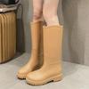 Stylish Women's Waterproof Non-Slip Long Rain Boots - Wear-Resistant Rubber with Warm Cotton Lining
