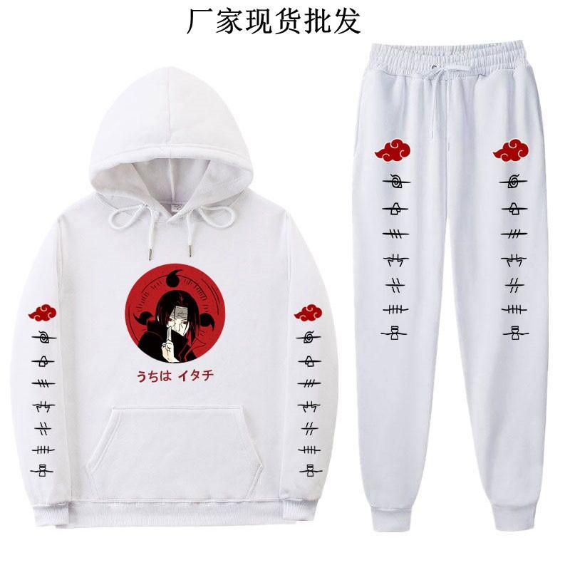 Mens Naruto Inspired Fleece-Lined Hooded Sweatshirt Jogger Set Casual Sportswear Winter