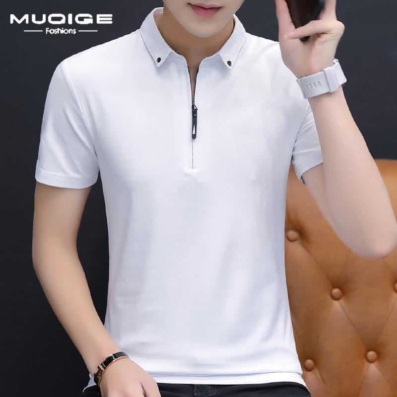 

Летняя футболка с короткими рукавами, мужская модная рубашка поло с лацканами, мужская хлопковая шелковая футболка с верхней одеждой с половиной рукавов