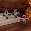 Natural Garnet Amethyst Diopside Colored Stud Earrings Women'S S925 Sterling Silver Inlaid Four-Leaf Flower Earrings Earrings