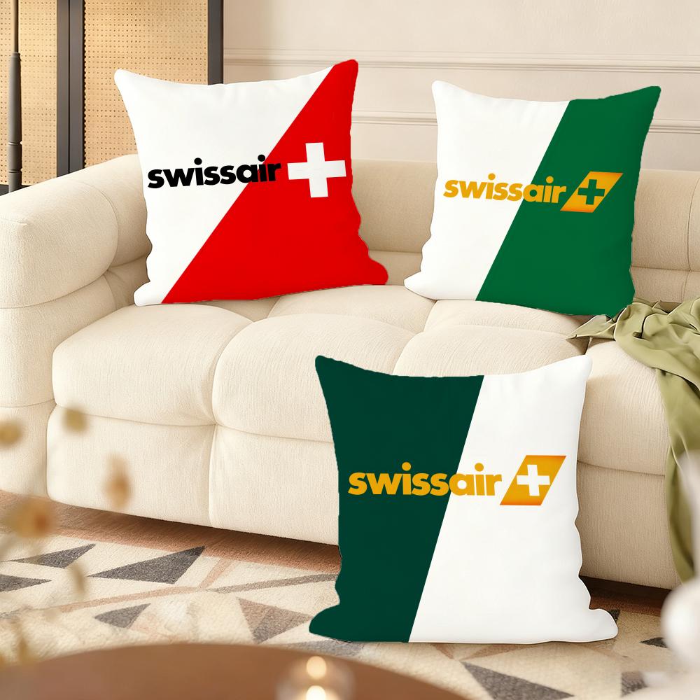sSwiss Air Transport Company Cushion Cover Natural Linen Organic Fabric DoubleSided Printing Couch Pillow Covers Home Decor