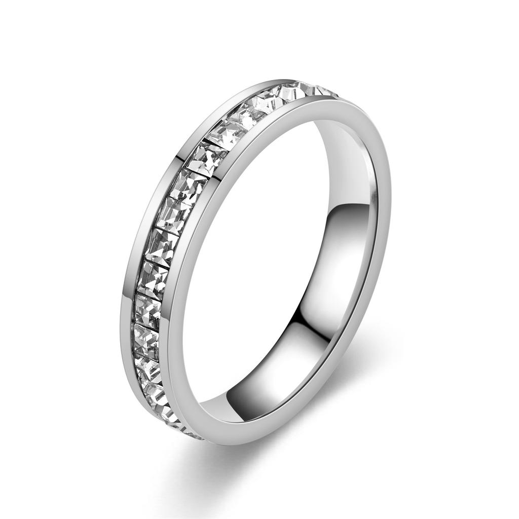 Bague Bague Bande Perles Rondes Personnalité Petit Zircon Cristal Transparent Acier Inoxydable Imperméable Anneaux Dorés Simple Granulaire Bijoux Fins