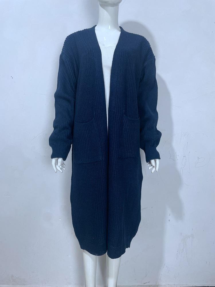 Women Knitted Cardigan Loose Fit Large Pockets European American Style Autumn Winter Fashion Cross Border Trade