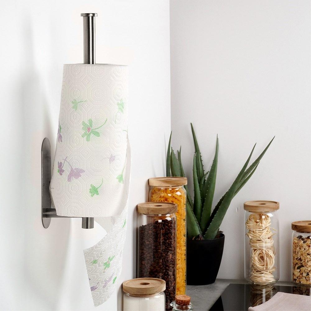 Wall-Mounted Self-Adhesive Paper Towel Holder, Screw-On Kitchen Hanger